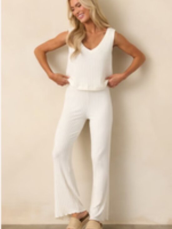 Z Supply Other - Z Supply Cream Ribbed V-Neck Tank with Wide Leg Pants